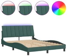 3213772 vidaXL Cadru de pat cu lumini LED, verde închis, 120x200 cm, catifea