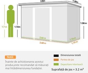 Outsunny, magazie pentru scule de gradina, casuta de gradina, sopron, 280x130x172cm, gri inchis | AOSOM RO