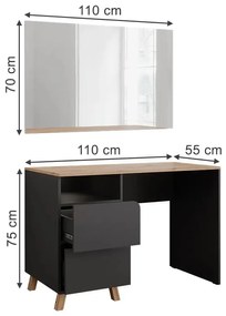 SEG18 - Set Masa toaleta 110 cm, cosmetica, machiaj, oglinda cu sau fara LED, masuta vanity cu sau fara scaun, make-up - Gri Antracit - Culoarea