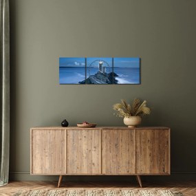 Tablou cu far și marea (cu ceas) (90x30 cm)