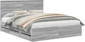 vidaXL Cadru de pat cu sertar Gri Sonoma 160 x 200 cm Lemn Ingineresc