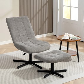 HOMCOM Scaun reclinabil pe 4 niveluri cu otoman separat în efect de catifea, 66x80x93-104 cm, Gri | Aosom Romania