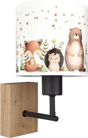 Brilagi - Aplica de perete BOBO WOOD 1xE27/25W/230V stejar/negru/alb/cu motive animale