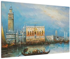 Tablou - Gondola care trece prin Veneția, pictură în ulei (90x60 cm)