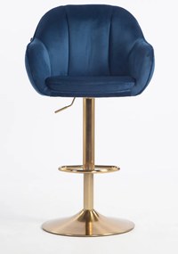HR2055W Scaun Bleumarin din Catifea cu Bază Aurie