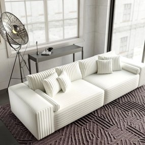 Canapea extensibilă dumonde cu ladă de depozitare si sezut confortabil din spuma high-density, Marbela Ambience Ivory XXL 295x100 cm