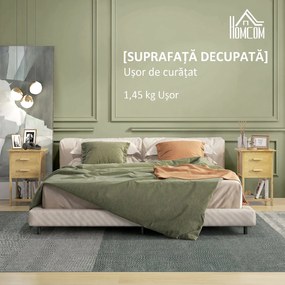 HOMCOM Noptiere, 2 piese, cu 2 Sertare și Poliță de Jos în Stil Nordic, Noptiere Moderne din Bambus, 40x34x60 cm, Lemn Natural | Aosom Romania