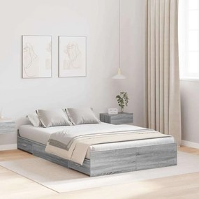 vidaXL Cadru de pat cu depozitare cu sertar cu headboard sonoma gri 120 x 200 cm