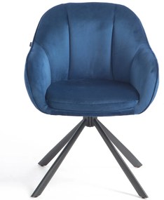 HR2055 BAZĂ STEA Scaun Bleumarin din Catifea cu Bază Neagră