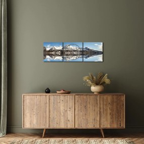 Tablou cu munți și reflectarea lor (cu ceas) (90x30 cm)