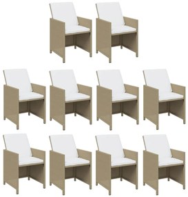 Set mobilier pentru gradina cu perne, 11 piese, bej, poliratan Bej si maro, 10x fotoliu + masa, 1