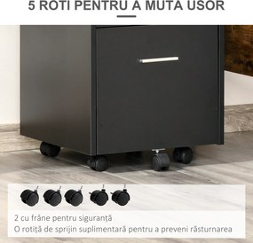 Vinsetto Comodă de Birou cu 2 Sertare și Raft Deschis, Mobilier cu 5 Rotile, Încuietoare și 2 Chei, 39x40x65 cm, Negru | Aosom Romania