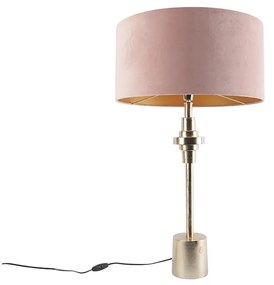 Lampă de masă Art Deco cu abajur din catifea aurie roz 50 cm - Diverso