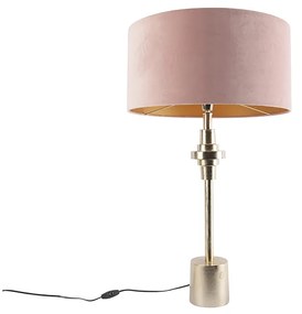 Lampă de masă Art Deco nuanță de catifea aurie roz 50 cm - Diverso