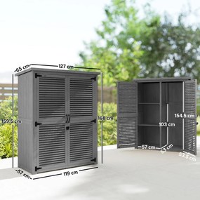 Outsunny Dulap de Grădină 0,83 m² 127x65x168 cm cu 2 Uși tip Oblon 2 Rafturi 2 Mânere și Acoperiș Impermeabil Gri | Aosom Romania