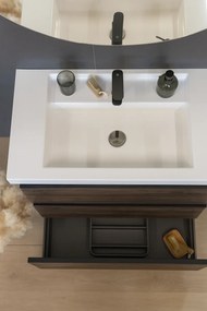 Set moblier stativ cu lavoar inclus 70 cm, 3 sertare cu soft-close, stejar inchis, Kolpasan, Harmony