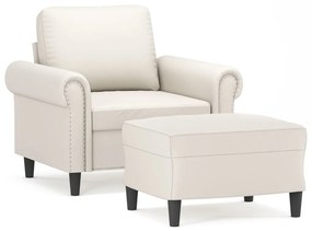 3153612 vidaXL Fotoliu canapea cu taburet, crem, 60 cm, piele ecologică