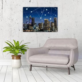 Tablou pe sticlă - Municipiul nocturn (70x50 cm)