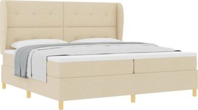 vidaXL Pat cu arcuri cu saltea cu headboard Crem 200 x 200 cm țesătură