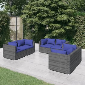 3102302 vidaXL Set mobilier de grădină cu perne, 6 piese, gri, poliratan