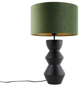 Lampa de masă de design cu abajur din catifea neagră verde cu auriu 35 cm - Alisia