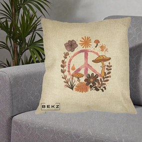Perna Decorativa Peace Ciuperci Boho, 40x40 cm, Crem, Husa Detasabila, Perna Inclusa, BEKZ®