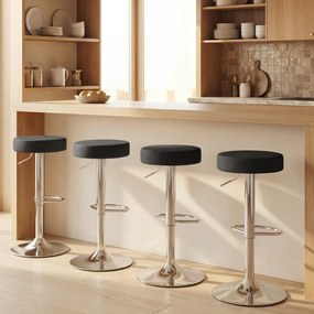 HOMCOM Set 2 Scaune de Bar din Piele PU, Rotative, Înălțime Reglabilă pentru Bucătărie, Negru | Aosom Romania