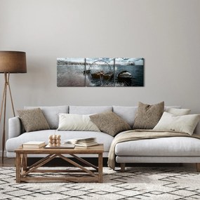 Tablou - Bărci de lemn pe lac (cu ceas) (90x30 cm)