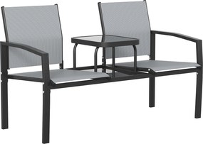 Outsunny Bancă de grădină pentru 2 persoane cu spătar și brațere, masă din sticlă în 2 niveluri, rezistă la 240 kg 135 x 67 x 81 cm Gri | Aosom Romania