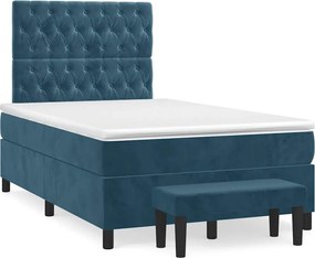 vidaXL Pat box spring cu saltea, albastru închis, 120x190 cm, catifea