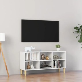 Comoda TV, picioare lemn masiv, alb extralucios, 103,5x30x50 cm 1, Alb foarte lucios, 103.5 x 30 x 50 cm