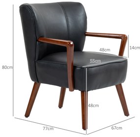 HOMCOM Fotoliu decorativ, scaun larg, aspect de piele, cadru din lemn, 120 kg, 67x77x80 cm, Negru | Aosom Romania