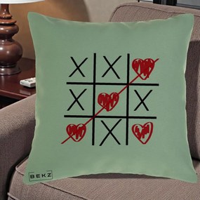 Cadou Romantic - Perna Personalizata Love Joc X si Inima cu Castigator Iubire, 40x40 cm, Verde, Husa Detasabila, Perna Inclusa, BEKZ®