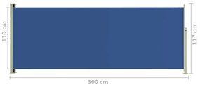Copertina laterala retractabila de terasa, albastru, 117x300 cm Albastru, 117 x 300 cm