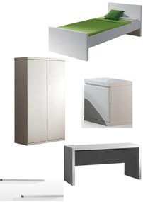 Set Mobilier Cameră Lara pentru Copii/Tineri, Alb – Pat 90x200 cm, Noptieră, Dulap 2 Uși, Birou și Polițe Perete – Vipack