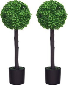 HOMCOM Set de 2 plante mingi de bux artificial cu trunchi si ghiveci inclus - inaltime 60 cm | Aosom Romania