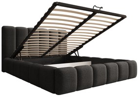 Pat tapițat Aura 160x200 cu spațiu depozitare - bouclé gri închis Quelle 92