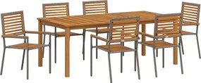 vidaXL Set de masă pentru grădină 7 pcs Gri Lemn Solid de Acacia