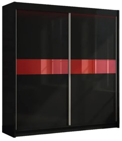 Expedo Dulap cu uși glisante ALEXA + Amortizor, negru/sticlă roșie, 200x216x61