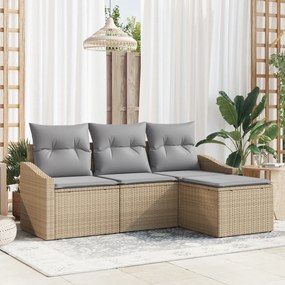 vidaXL Set de canapele pentru grădină 4 pcs Bej Rattan poli