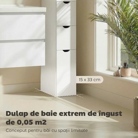 HOMCOM Dulap de Baie din Lemn cu Rafturi și Sertare, 15x33x136 cm, Lemn Natural | Aosom Romania
