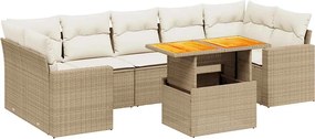 vidaXL Set canapele de grădină, 8 piese, cu perne, bej, poliratan