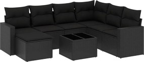 vidaXL Set mobilier de grădină cu perne, 8 piese, negru, poliratan
