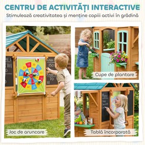 AIYAPLAY Căsuță de Joacă de Exterior cu Bar pentru Gustări, Ușă Pe Jumătate, Ferestre, Suporturi pentru Ghivece, Tablă de Desen, Tablă de Țintă, 4 Bile | Aosom Romania