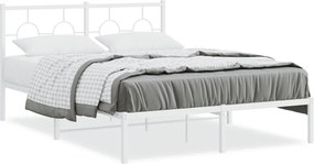 vidaXL Cadru de pat metalic cu tăblie, alb, 140x190 cm