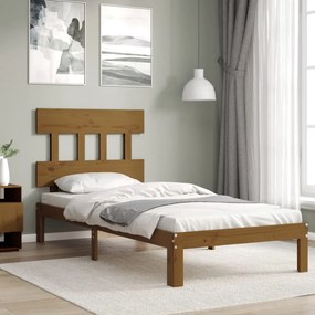 3193559 vidaXL Cadru de pat cu tăblie, maro miere, single mic, lemn masiv