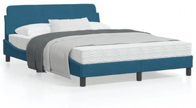 Cadru de pat cu tăblie, albastru, 140x200 cm, catifea