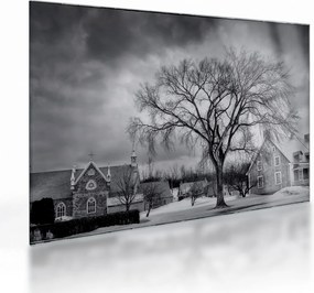 Tablou pe sticlă cu sat alb negru (70x50 cm)