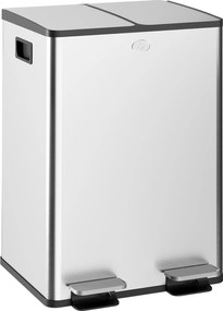 HOMCOM Coș de Gunoi cu Pedală, 2 x 20L, din Oțel, cu Capace Silențioase și Găleți Interioare Detașabile, Argintiu | Aosom Romania