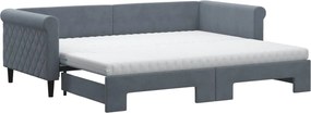 vidaXL Pat de zi cu extensie și saltele, gri închis 90x200 cm catifea